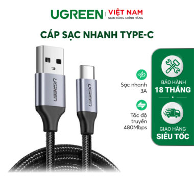 Cáp sạc nhanh Type C UGREEN US288 - Sạc nhanh dòng 3A, khả năng tương thích rộng, lõi đồng nguyên chất