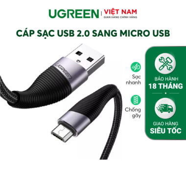 Cáp sạc và truyền dữ liệu cho điện thoại Android USB 2.0 sang Micro USB (hỗ trợ sạc nhanh 18W 5V-2.4A công nghệ sạc Quick Charge 3.0) dài 0.5-2m...